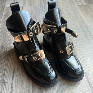 Black Leather Buckle Ankle Boots
